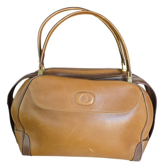 Adolfo Handbags - Vintage Adolfo Made In Italy Dark & Light Brown Bag. Front Zipper Pocket, Gold C